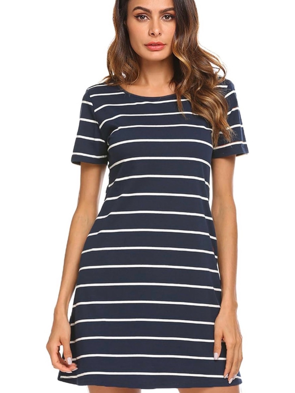 Feager Women's Casual Striped Criss Cross Short Sleeve T Shirt Dress